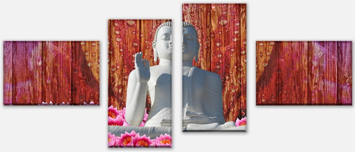 Leinwandbild Mehrteiler Weiß Sitzende Buddha-Statue M0688