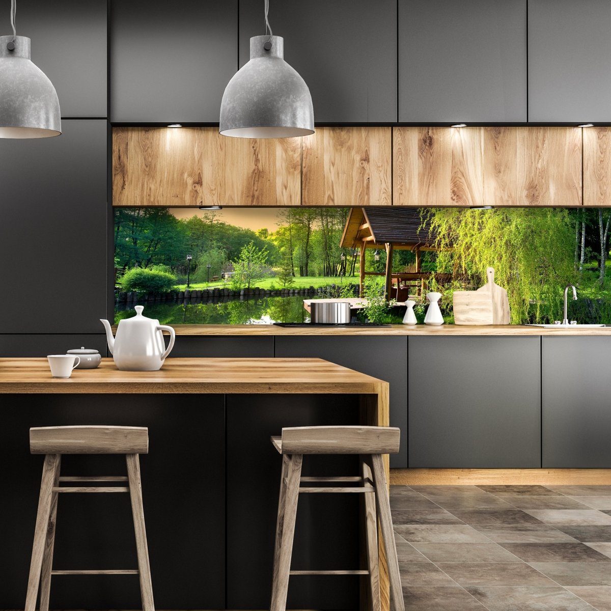 Küchenrückwand Gartenlaube an kleinem See M0694 entdecken - Bild 1 Küchenrückwand Gartenlaube an kleinem See M0694 entdecken - Bild 1