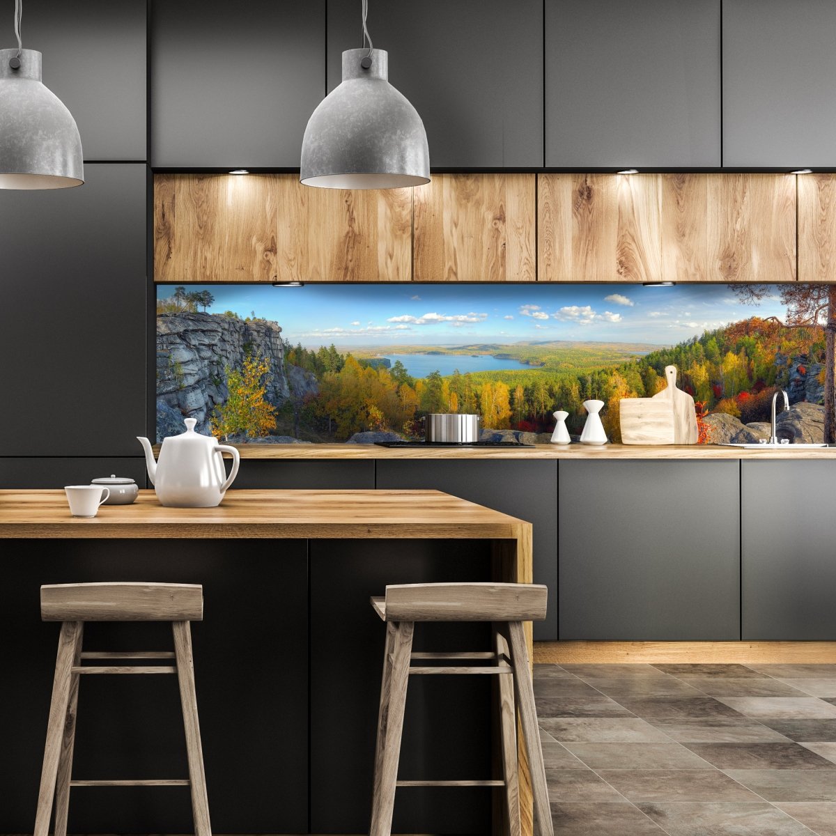 Küchenrückwand Herbstlandschaft mit Bergen und See M0717 entdecken - Bild 1 Küchenrückwand Herbstlandschaft mit Bergen und See M0717 entdecken - Bild 1