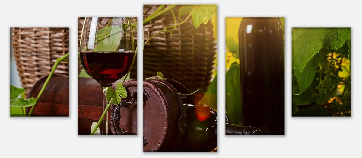 Leinwandbild Mehrteiler Flasche und Glas mit Rotwein M0831 entdecken - Bild 1