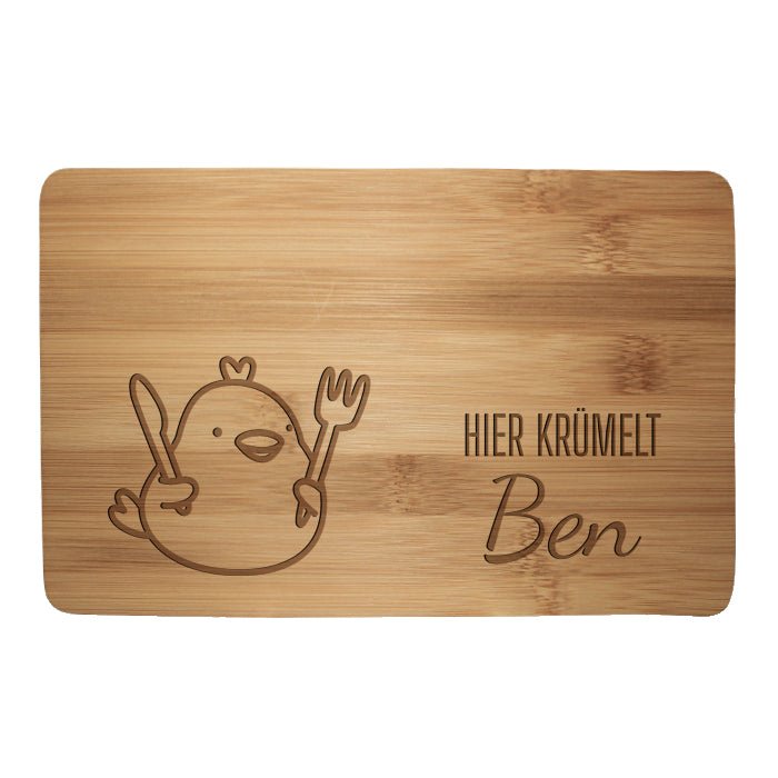 Frühstücksbrettchen Küken, Huhn, hier krümelt M0832 - Bild 1 Frühstücksbrettchen Küken, Huhn, hier krümelt M0832 - Bild 1