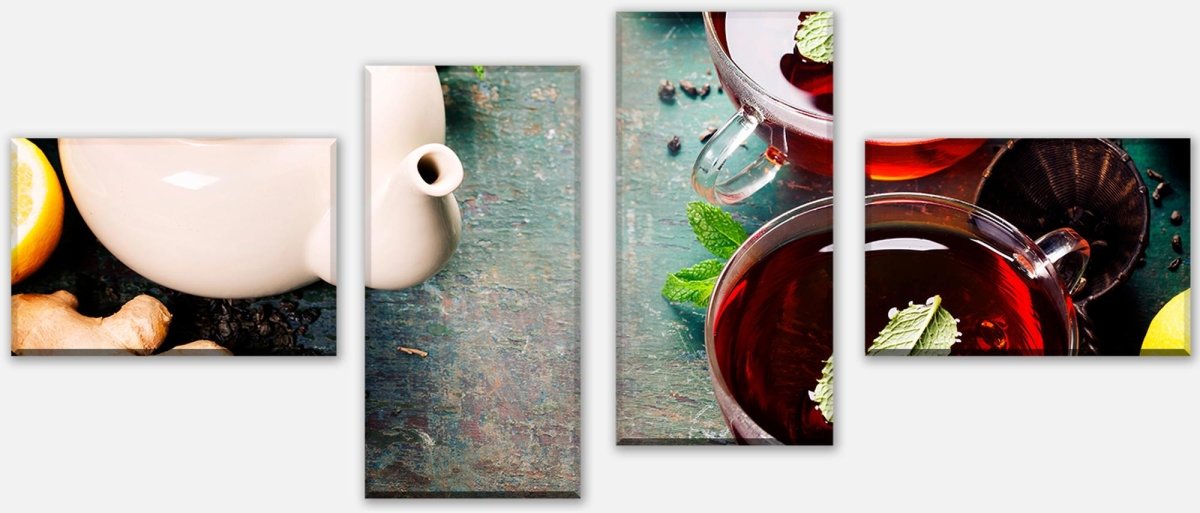 Leinwandbild Mehrteiler Tee mit Minze, Ingwer und Zitrone M0834