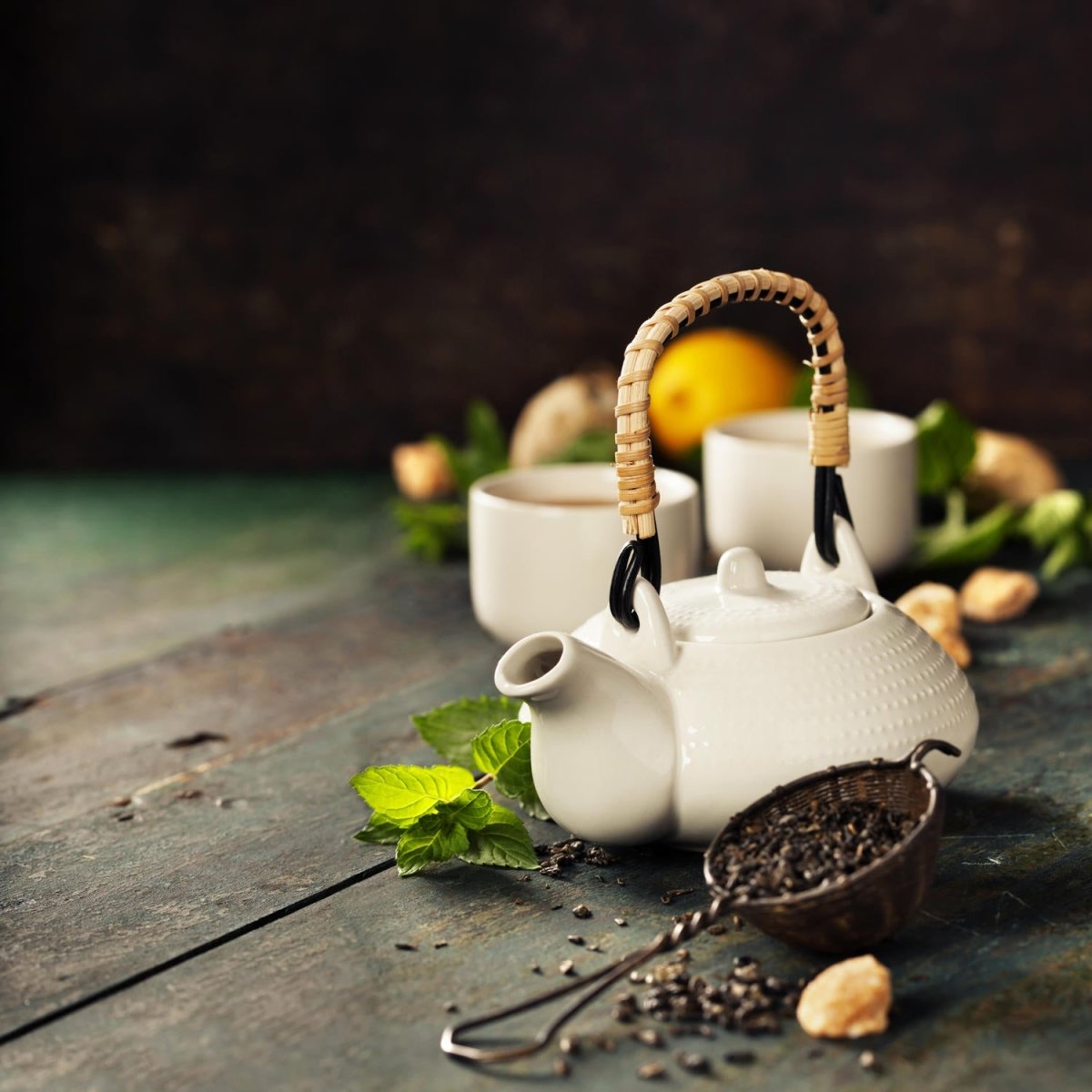 Beistelltisch Teekanne und Tasse Tee mit Minze M0845 entdecken - Bild 2