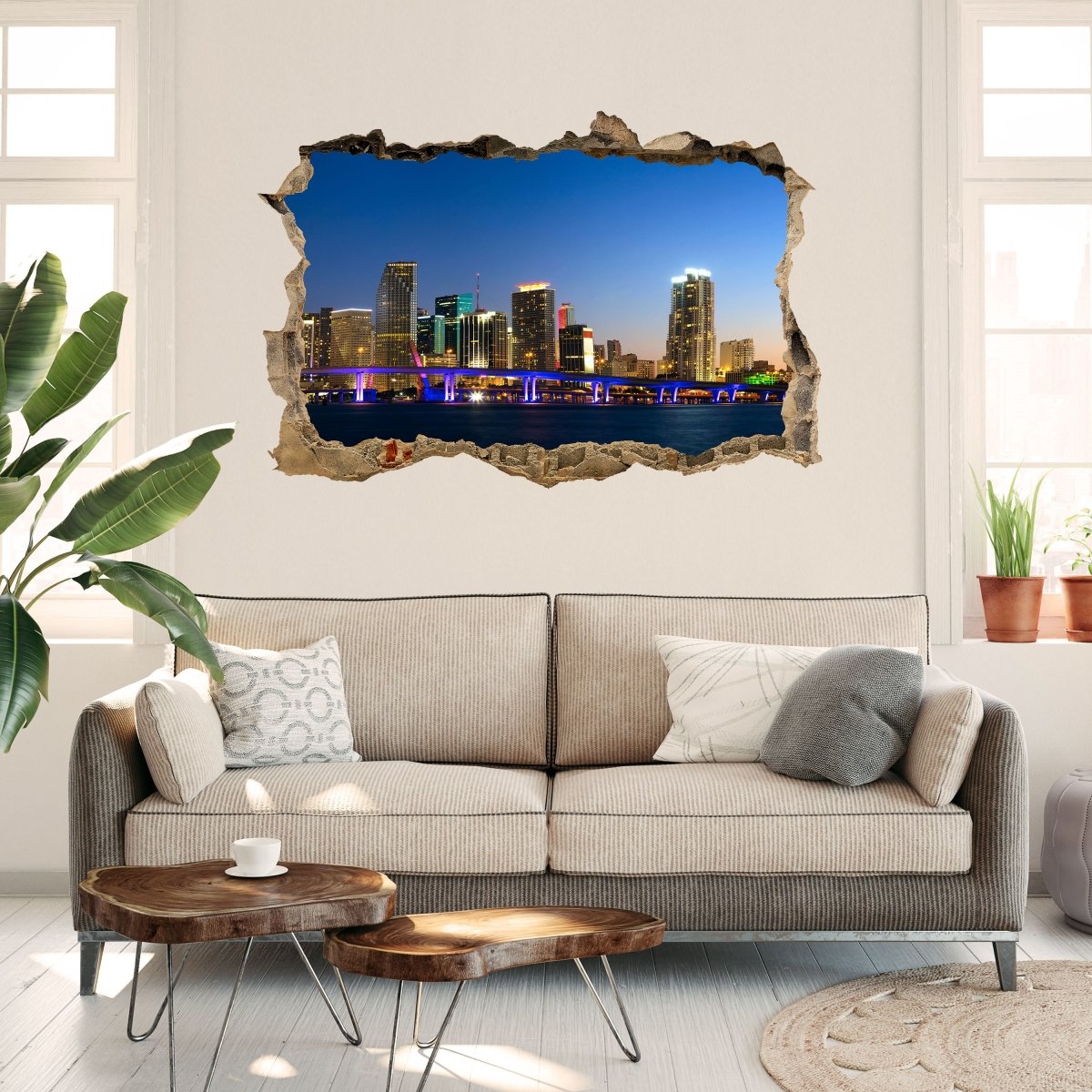 3D-Wandsticker Downtown Miami Skyline Panorama - Wandtattoo M0932