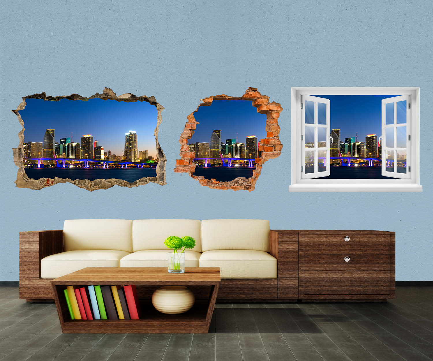 3D-Wandtattoo Downtown Miami Skyline Panorama entdecken - Wandsticker M0932 - Bild 1