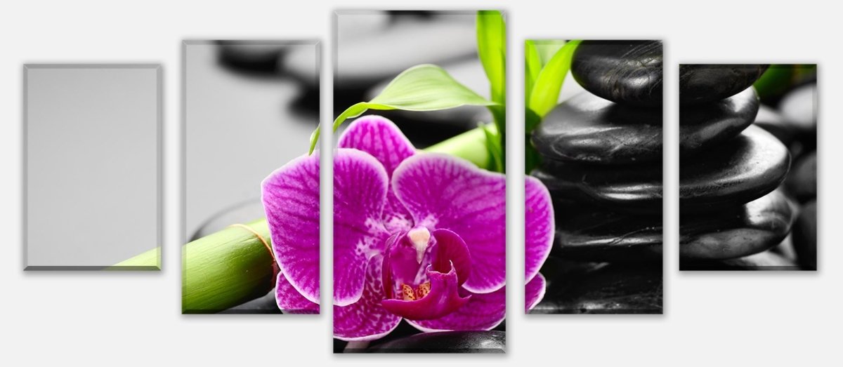 Leinwandbild Mehrteiler Zen Basaltsteine und Orchidee M0954 entdecken - Bild 1