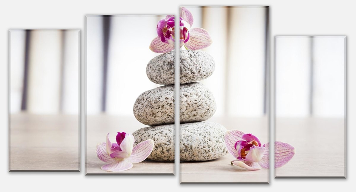 Leinwandbild Mehrteiler Orchideen und weiße Steine - SPA M0959
