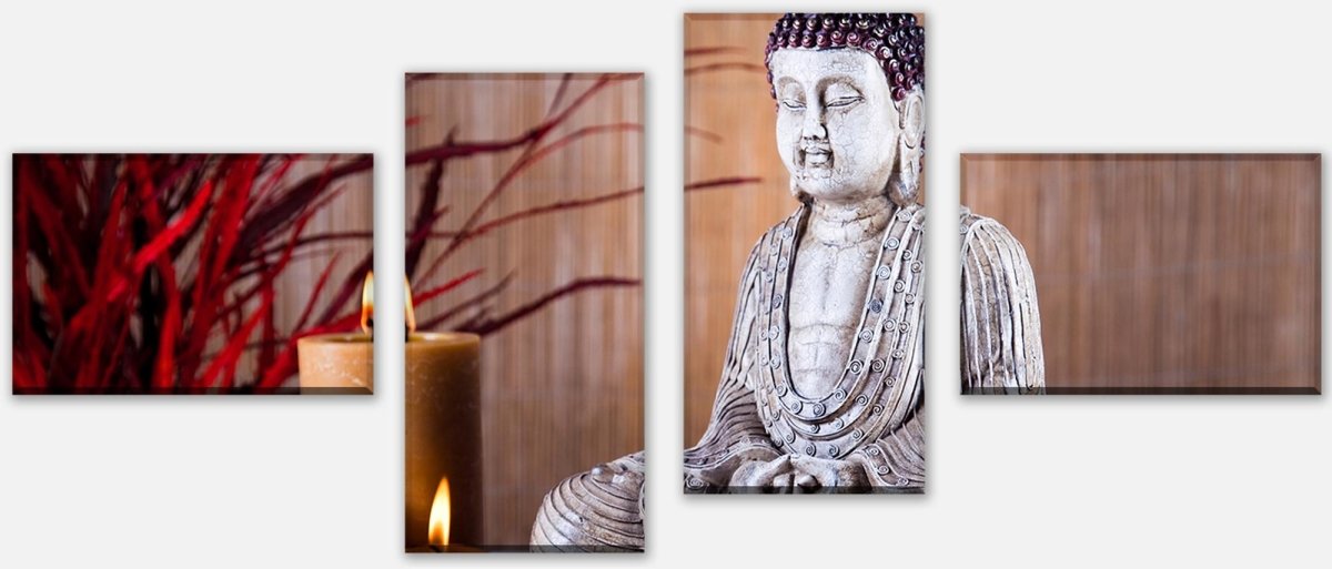 Leinwandbild Mehrteiler Buddha-Statue und aromatische Kerzen M0969