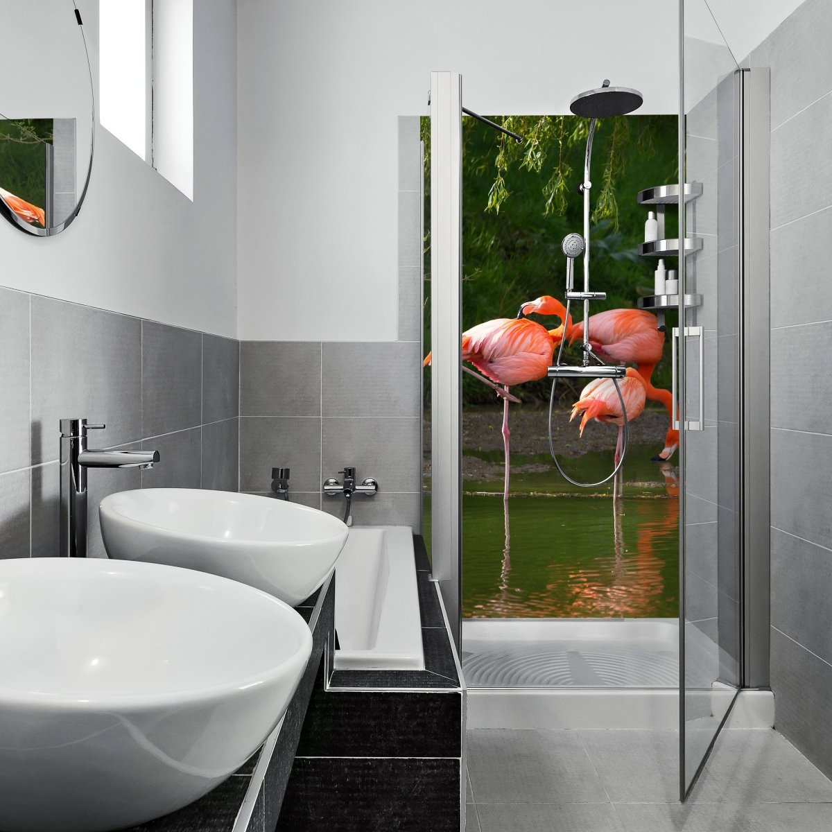 Duschwand Flamingos in einem Pool M1009 entdecken - Bild 1