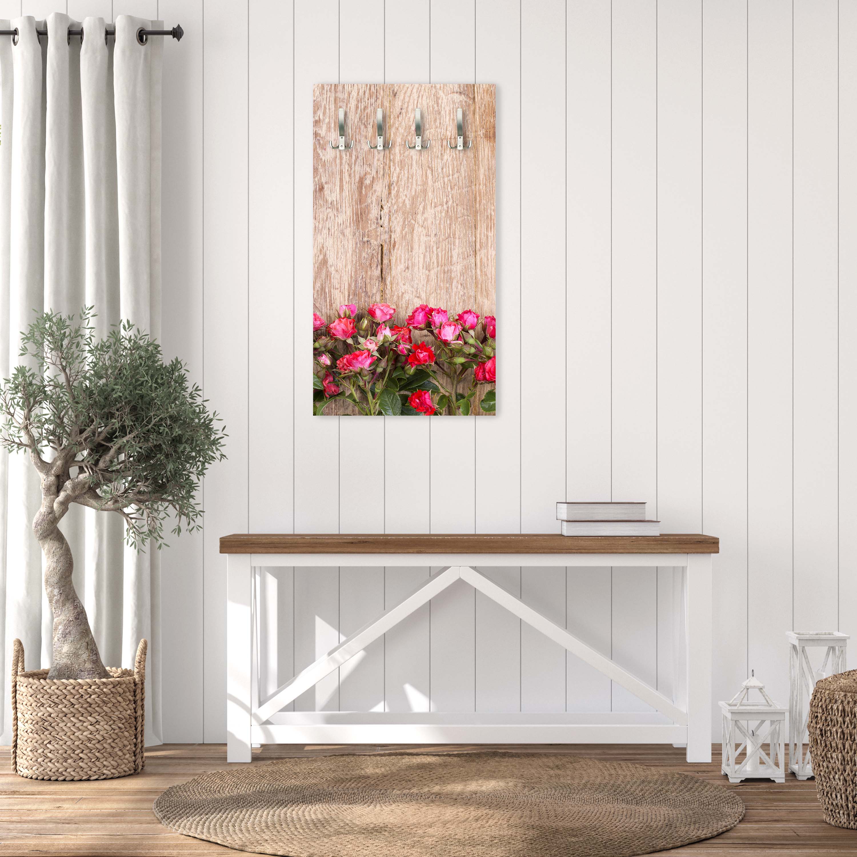 Garderobe Rote Rosen auf Holzbrett M1025 entdecken - Bild 3 Garderobe Rote Rosen auf Holzbrett M1025 entdecken - Bild 3