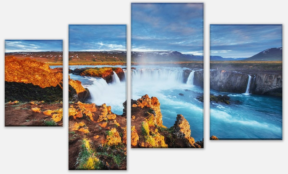 Leinwandbild Mehrteiler Godafoss-Wasserfall bei Sonnenuntergang, Island M1040