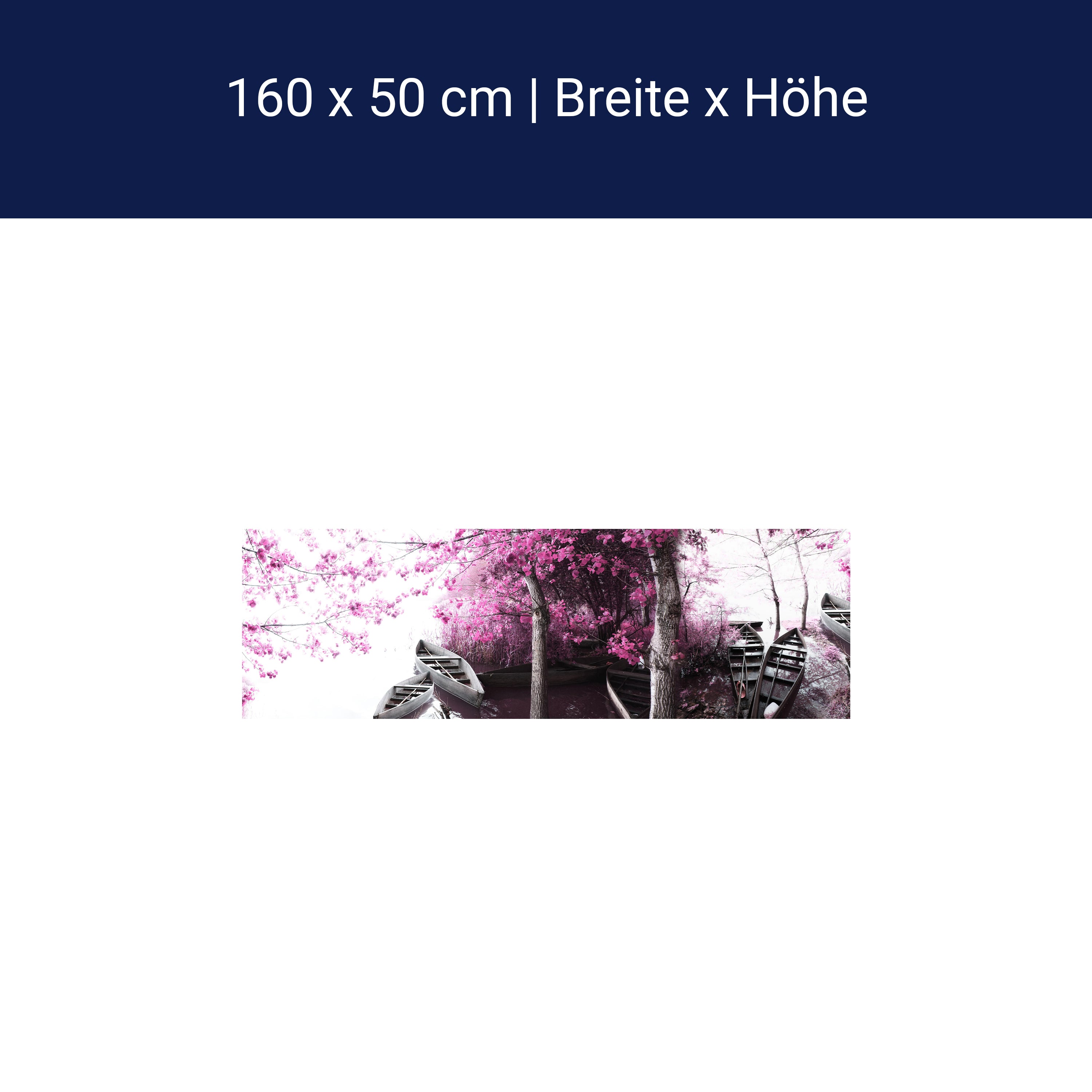 Küchenrückwand Wald rosa Blättern Boote See Ufer M1073 Küchenrückwand Wald rosa Blättern Boote See Ufer M1073