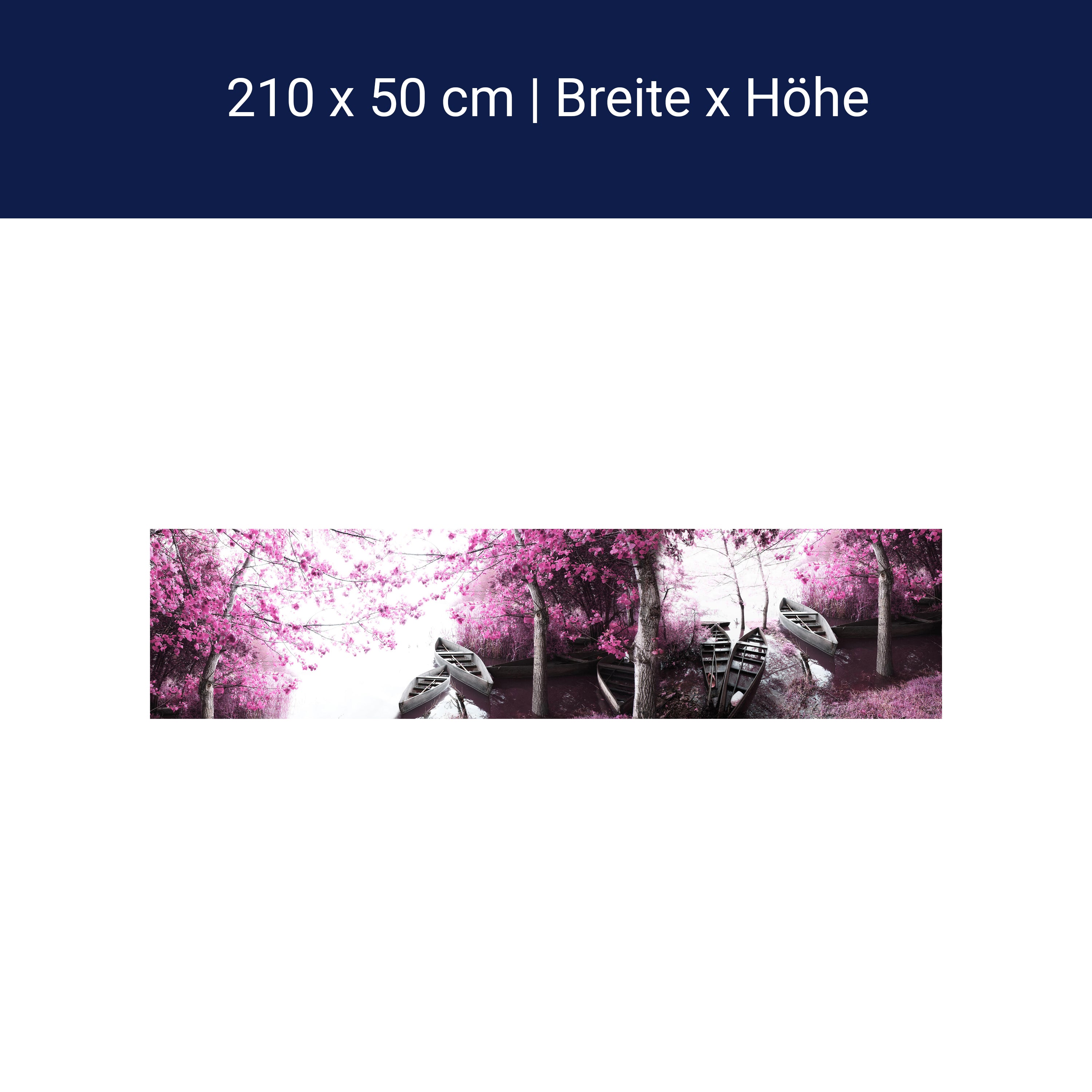 Küchenrückwand Wald rosa Blättern Boote See Ufer M1073 Küchenrückwand Wald rosa Blättern Boote See Ufer M1073