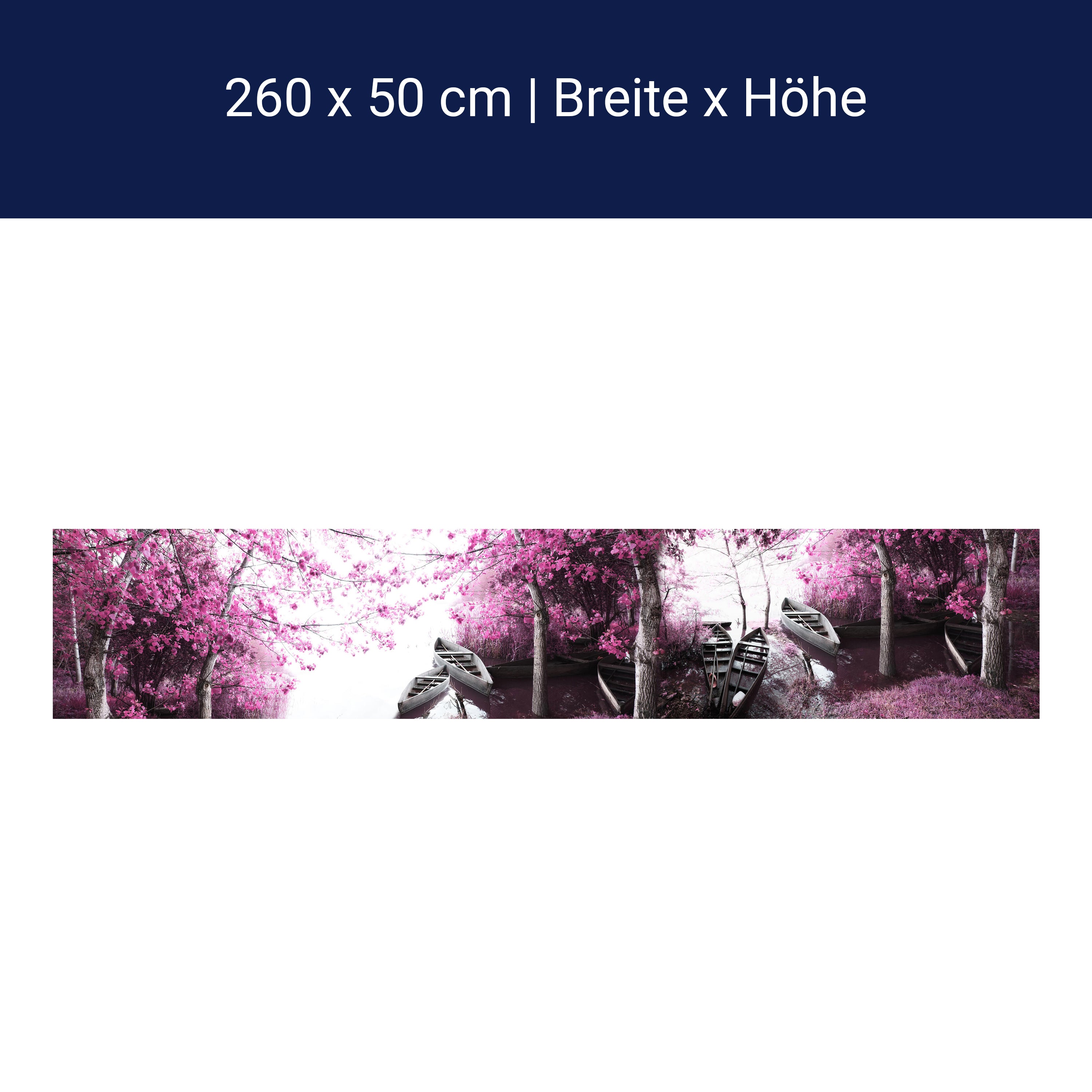 Küchenrückwand Wald rosa Blättern Boote See Ufer M1073 Küchenrückwand Wald rosa Blättern Boote See Ufer M1073