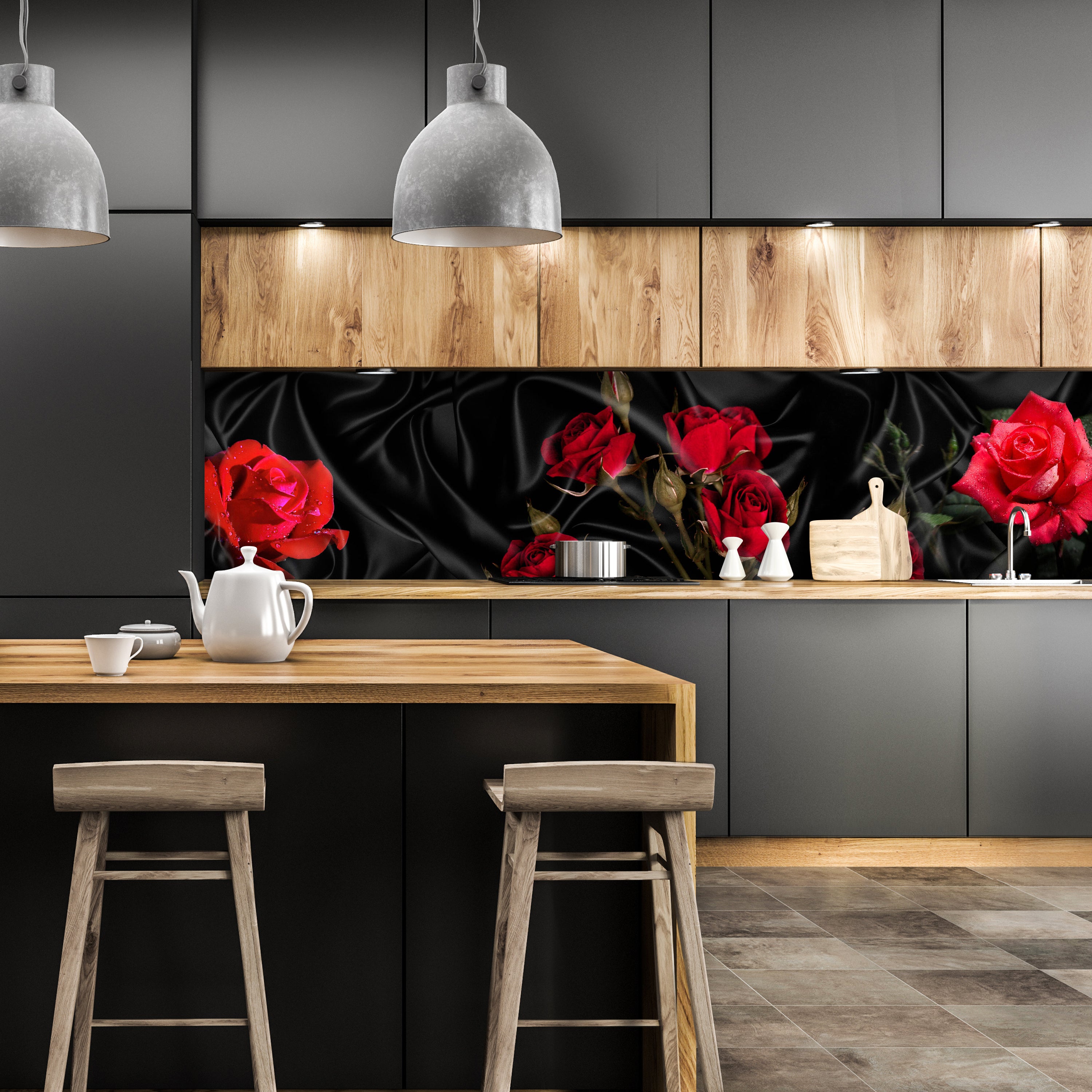 Küchenrückwand Rosen Rot Schwarz Tuch Seide M1078 entdecken - Bild 1 Küchenrückwand Rosen Rot Schwarz Tuch Seide M1078 entdecken - Bild 1