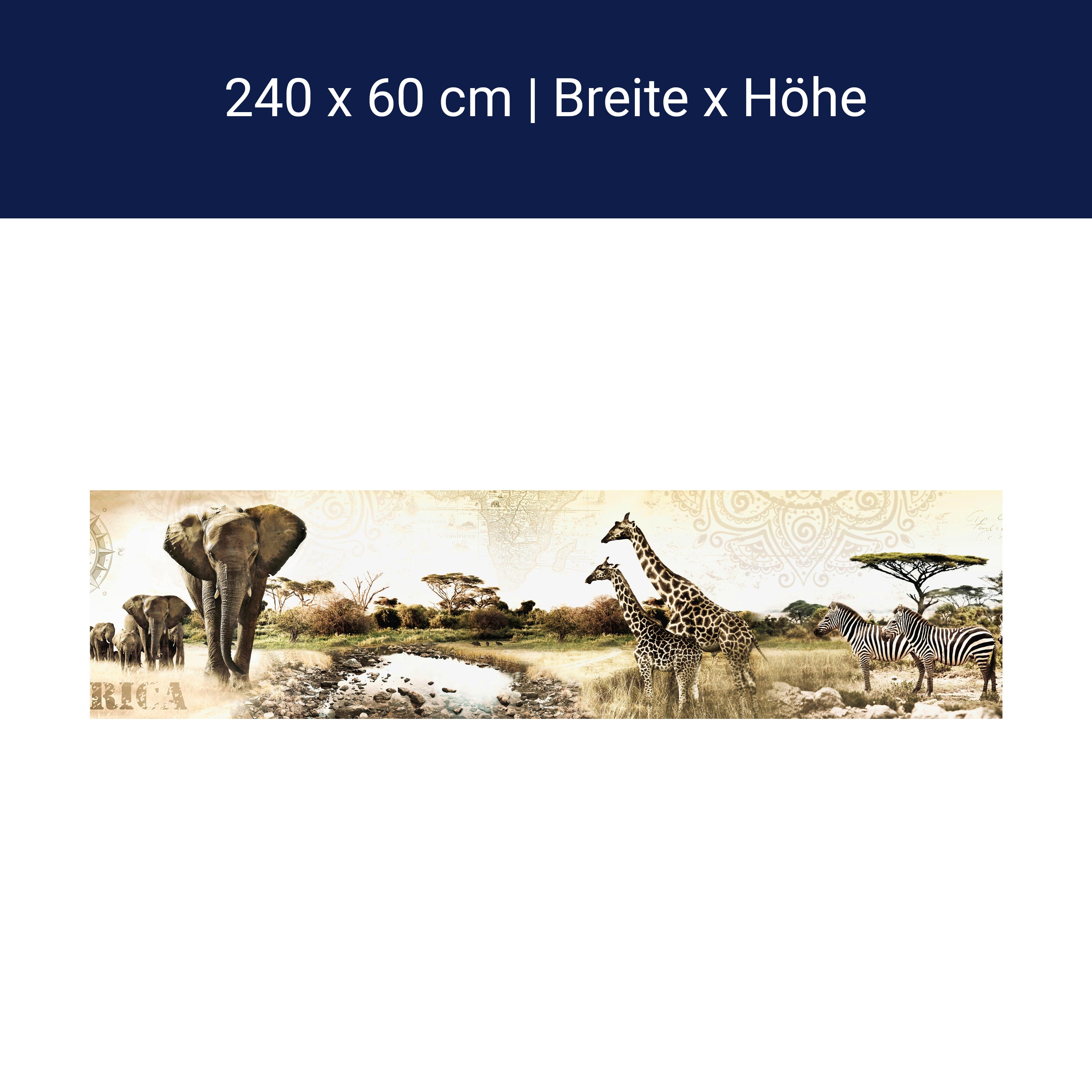 Küchenrückwand Afrika Elefant Giraffe Zebra Savanne M1084