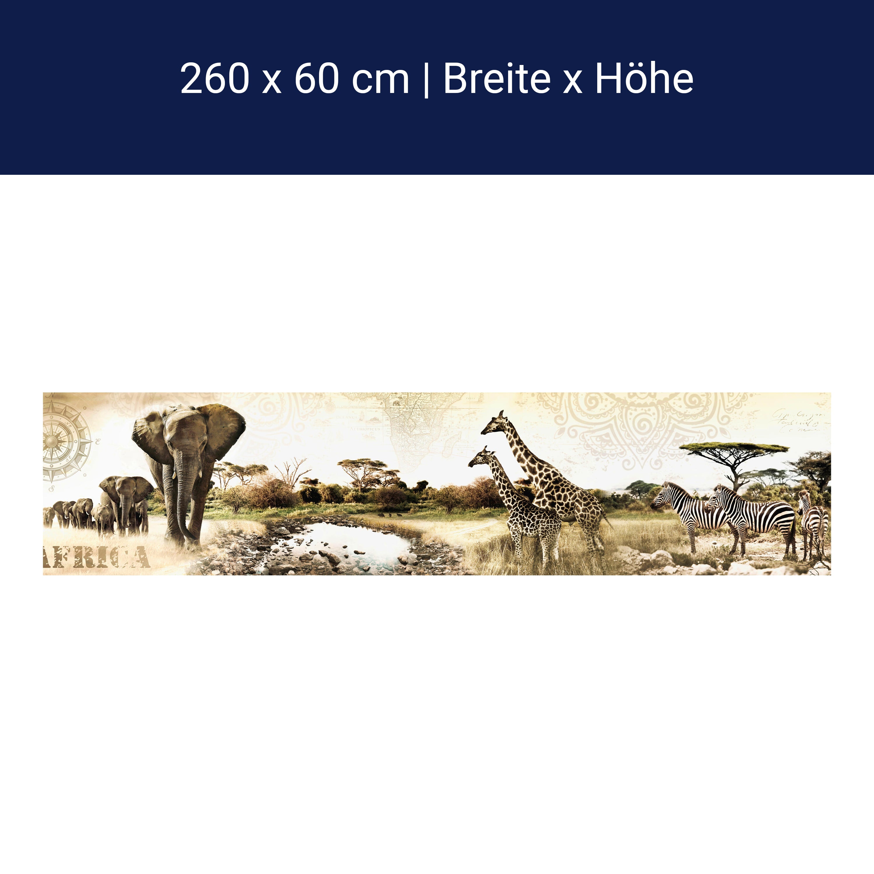 Küchenrückwand Afrika Elefant Giraffe Zebra Savanne M1084