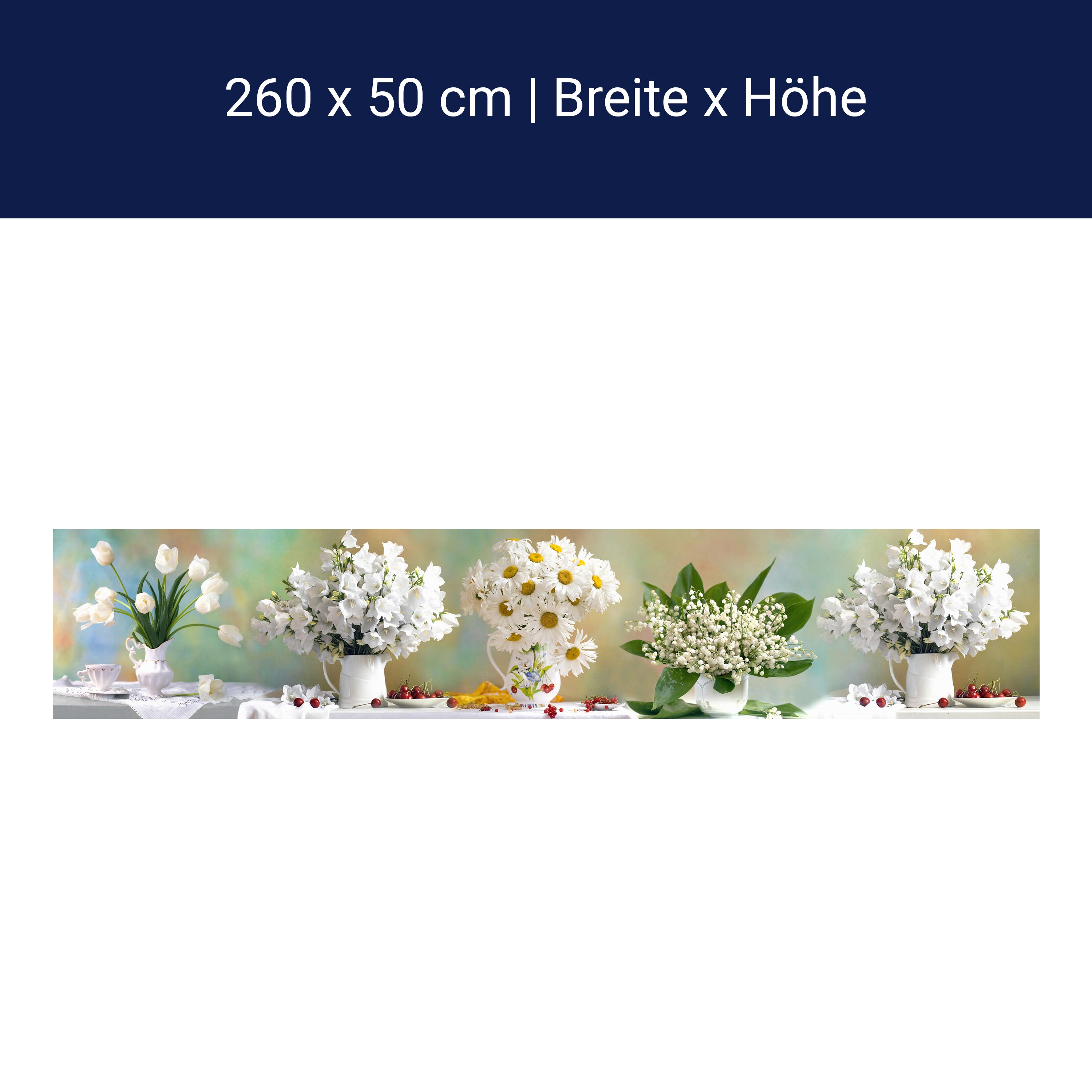 Küchenrückwand Tulpen Gänseblümchen Weiß Kirschen M1088