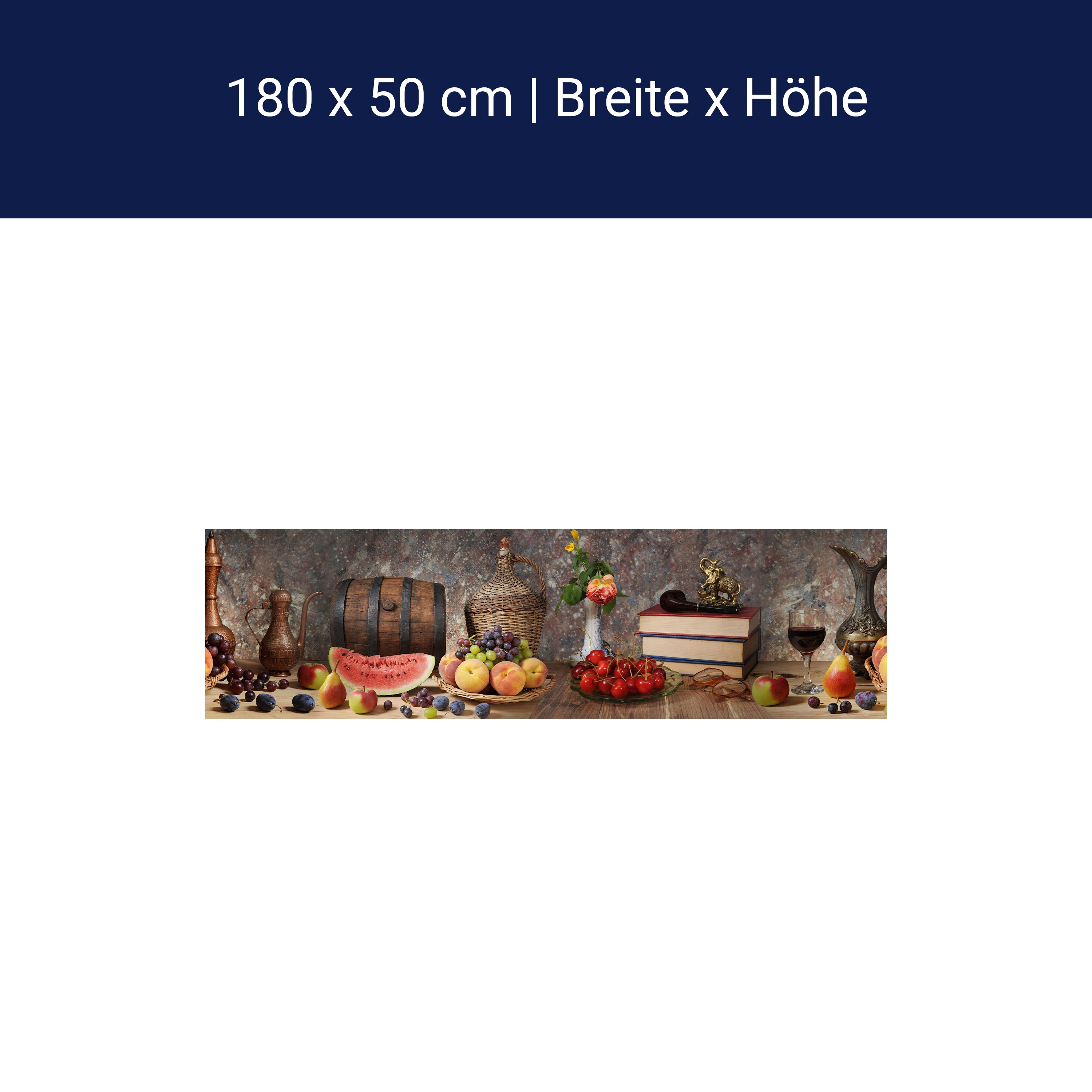 Küchenrückwand Wein Obst Früchte Tafel Melone Pfirsisch M1105