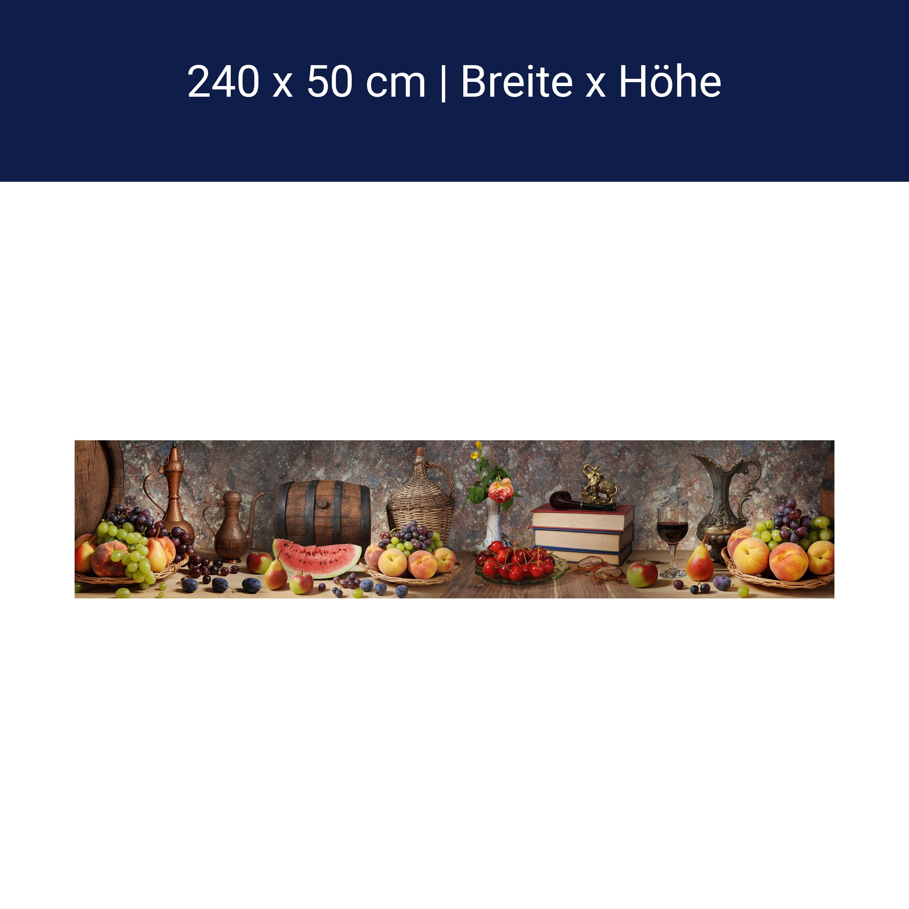 Küchenrückwand Wein Obst Früchte Tafel Melone Pfirsisch M1105