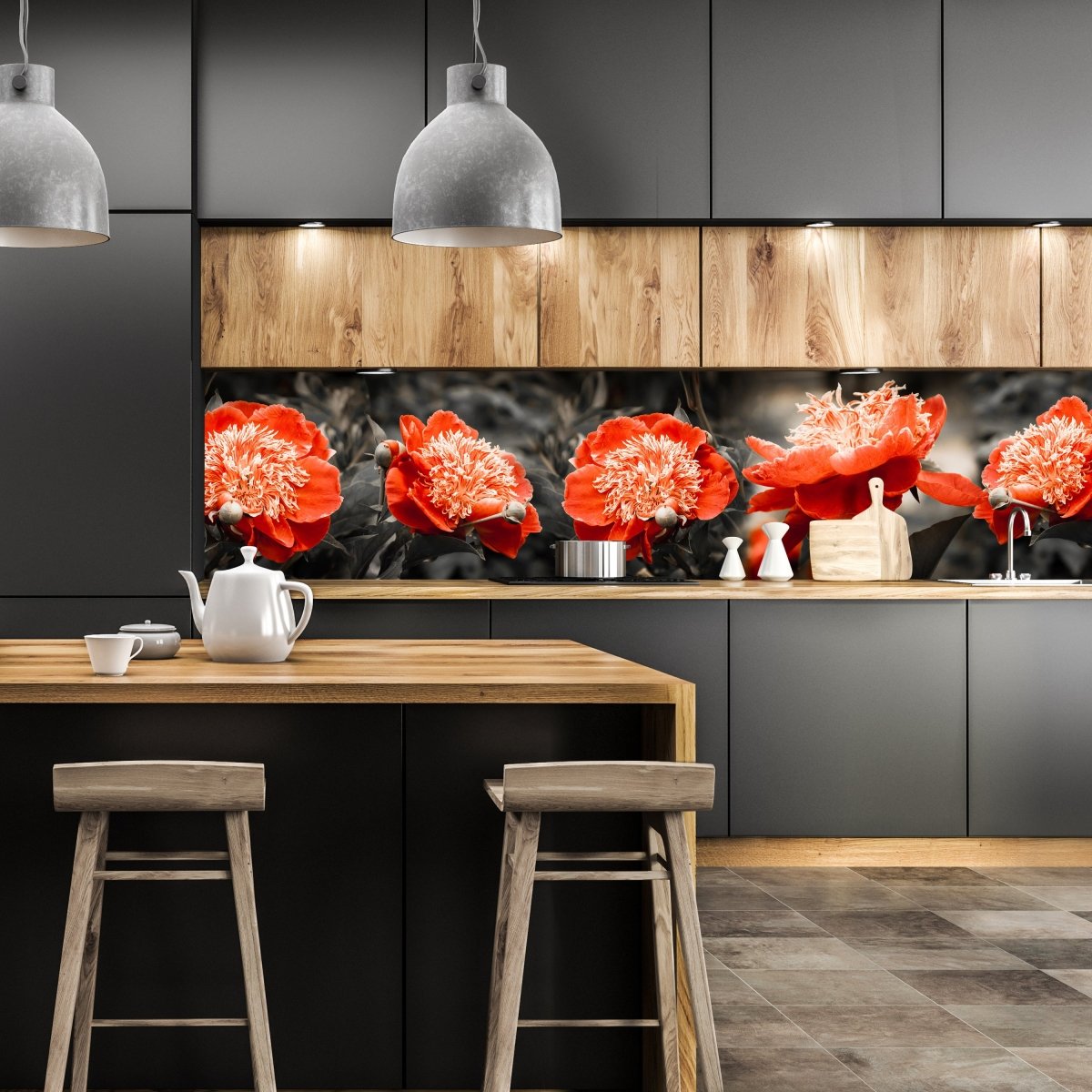 Küchenrückwand Blume Rot Kontrast Fokus Schwarz Weiß M1106 entdecken - Bild 1