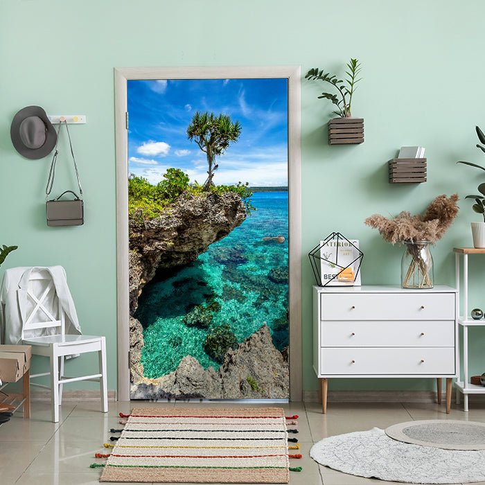 Türtapete Palme auf Fels-klippe, Meer, Ozean M1111 - Bild 1