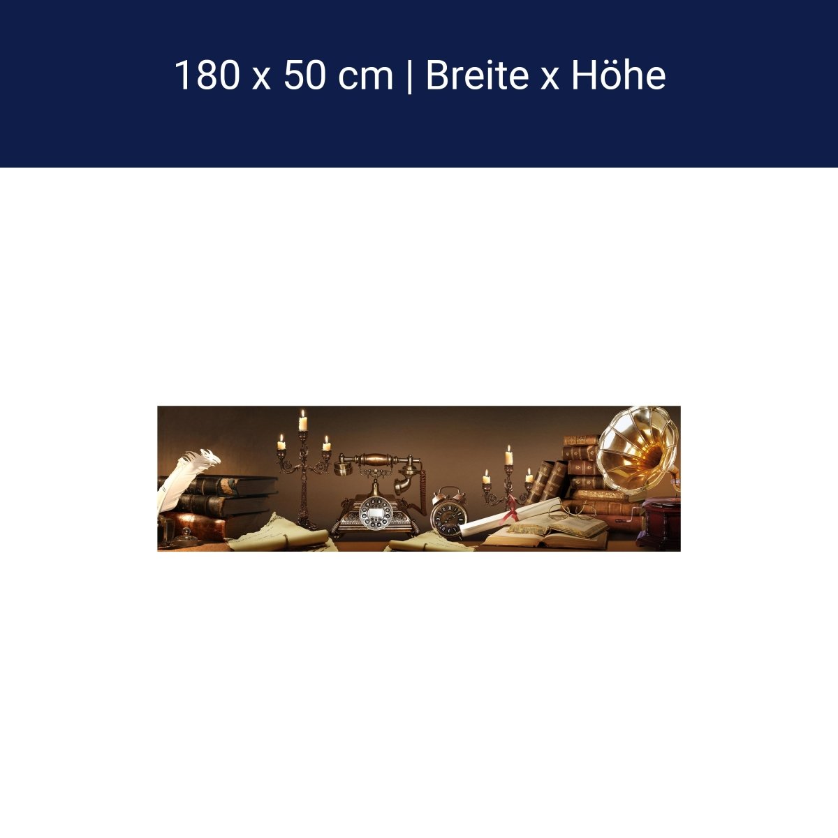 Küchenrückwand Telefon Grammophon alt Bücher Kerzenstän M1121 Küchenrückwand Telefon Grammophon alt Bücher Kerzenstän M1121