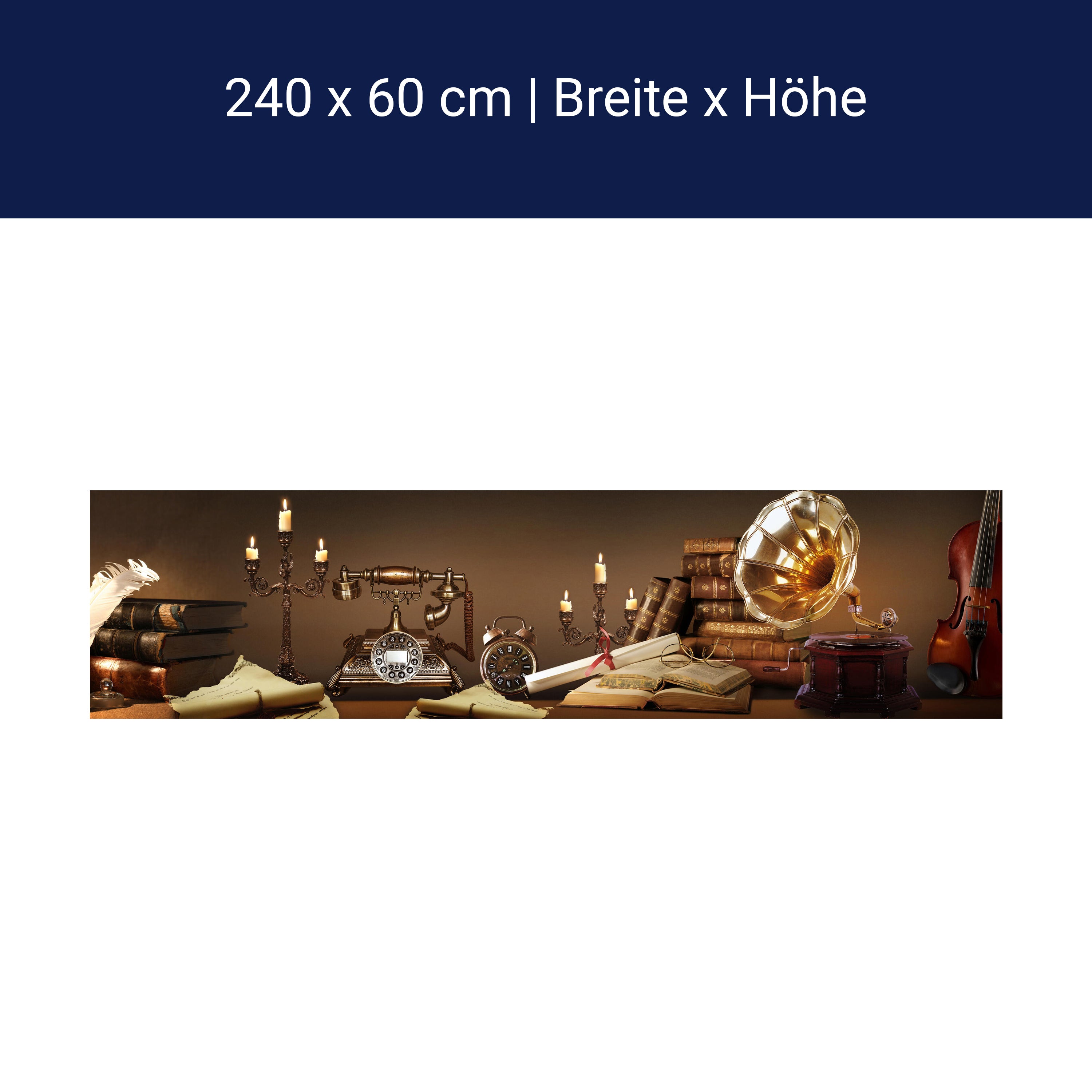 Küchenrückwand Telefon Grammophon alt Bücher Kerzenstän M1121 Küchenrückwand Telefon Grammophon alt Bücher Kerzenstän M1121