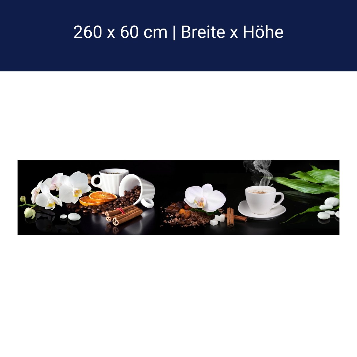 Küchenrückwand Kaffee Zimt Orange Tasse Steine Blüte Sc M1132