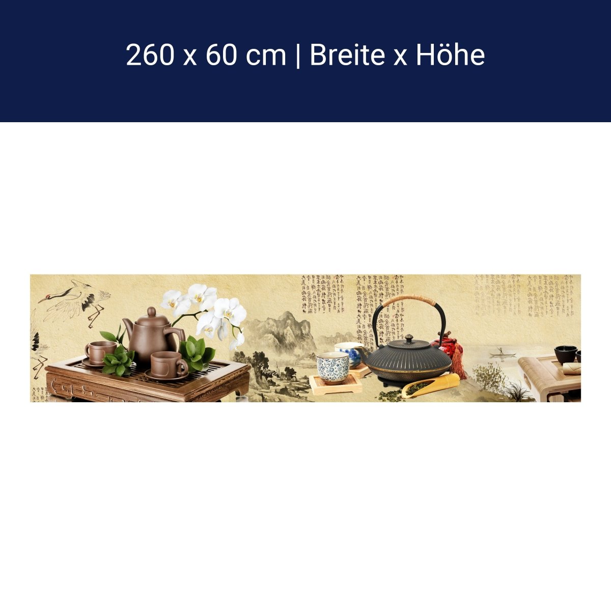 Küchenrückwand Tee Asiatisch Kirschblüte Holz Pergament M1145 Küchenrückwand Tee Asiatisch Kirschblüte Holz Pergament M1145