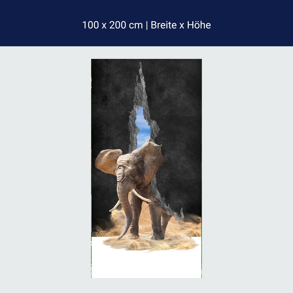 Türtapete Elefant Tür-durchbruch, Sand, Riss M1148