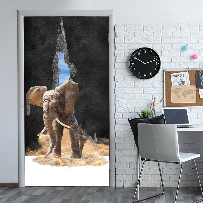 Türtapete Elefant Tür-durchbruch, Sand, Riss M1148 - Bild 1