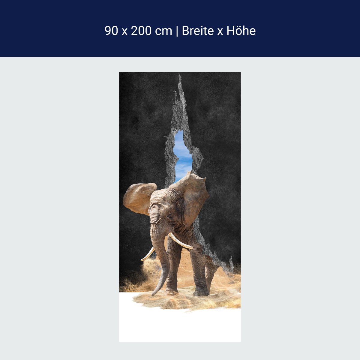 Türtapete Elefant Tür-durchbruch, Sand, Riss M1148