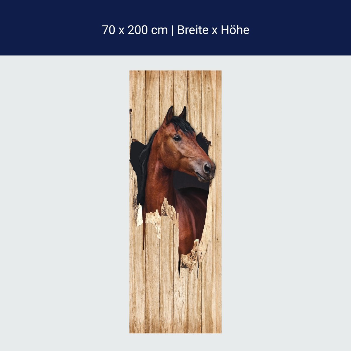 Türtapete braunes Pferd schaut durch Holzwand, 3D M1156