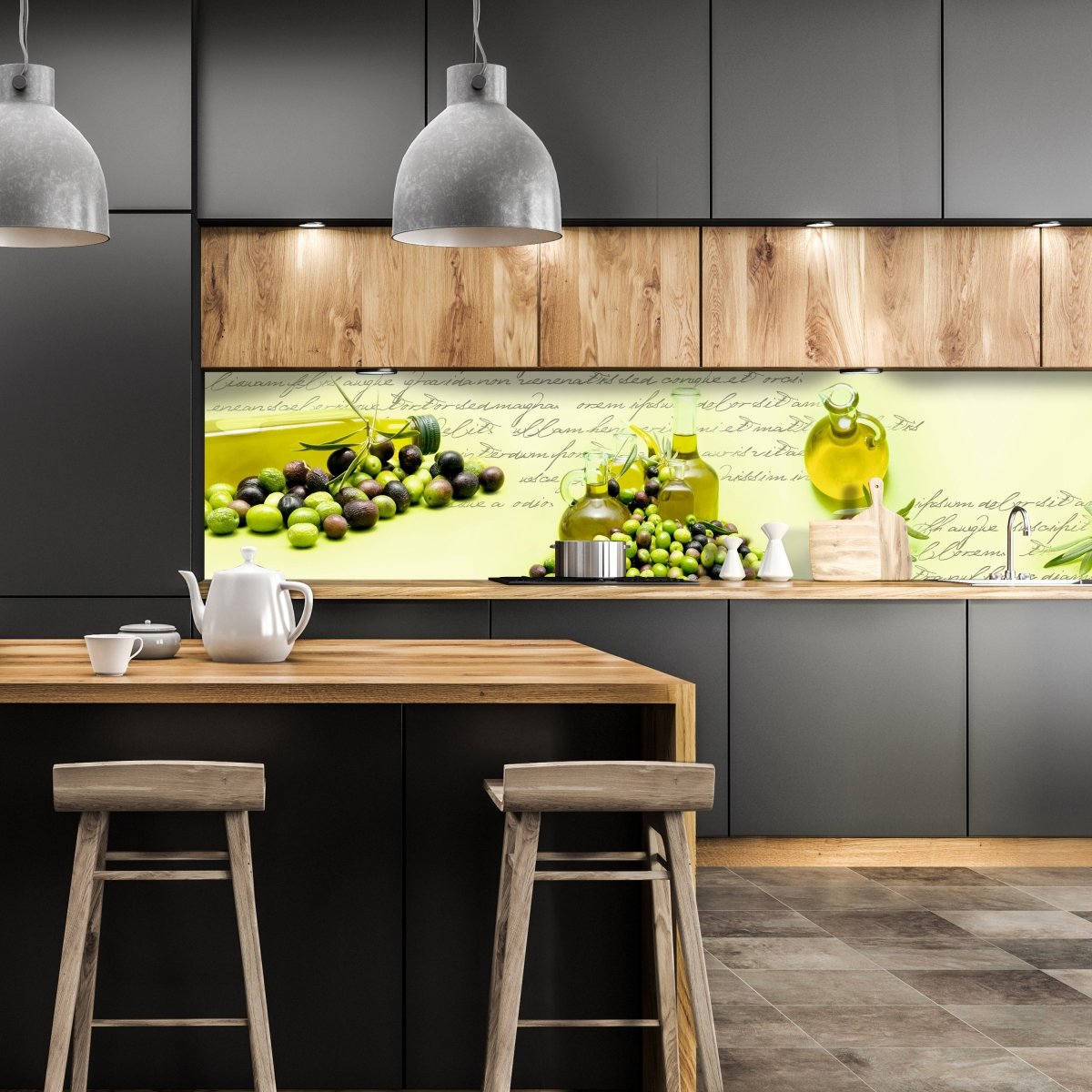 Küchenrückwand Oliven Öl Schrift Grün Flasche Glas M1157 entdecken - Bild 1