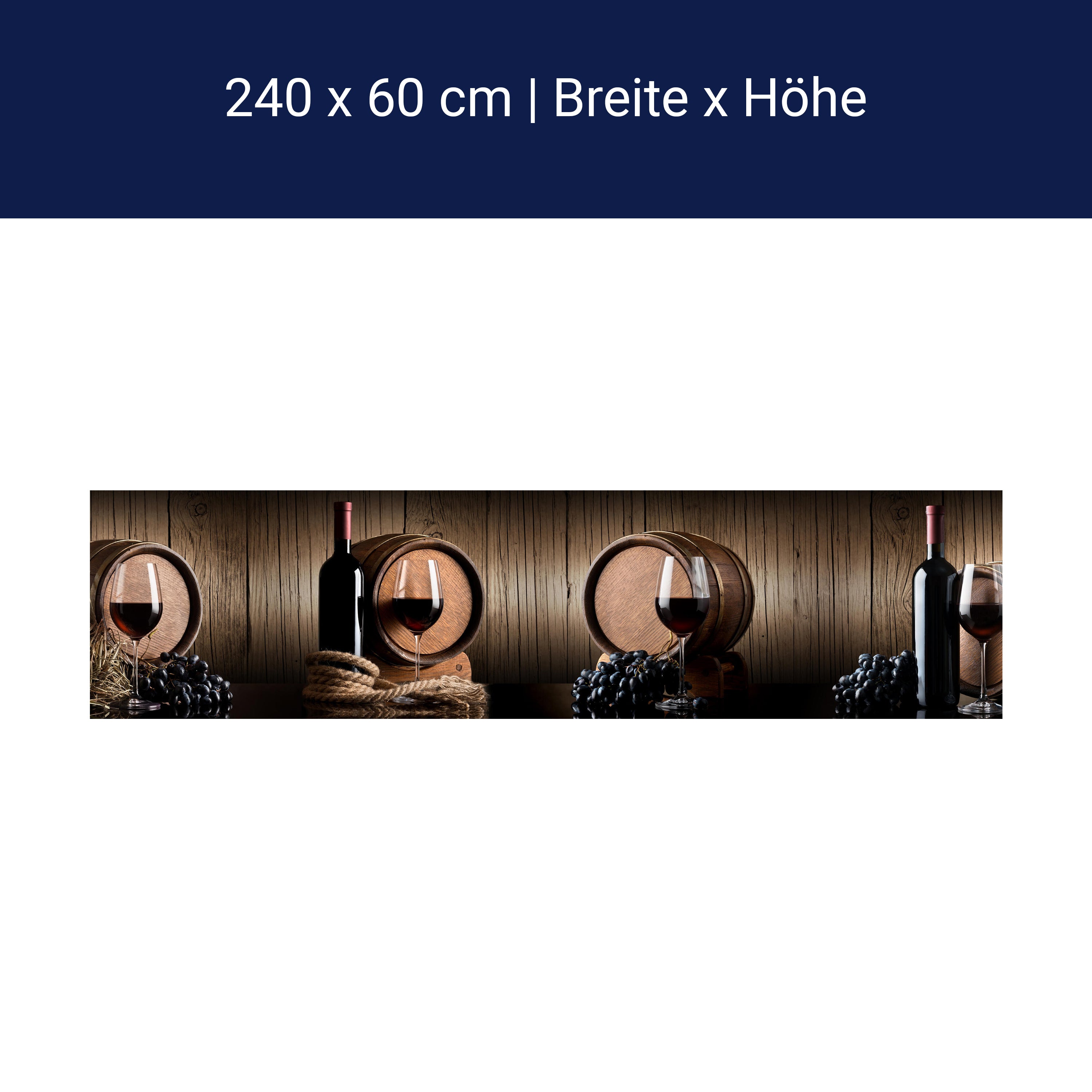Küchenrückwand Wein Fass Dunkel Weintrauben Seil Holz M1160