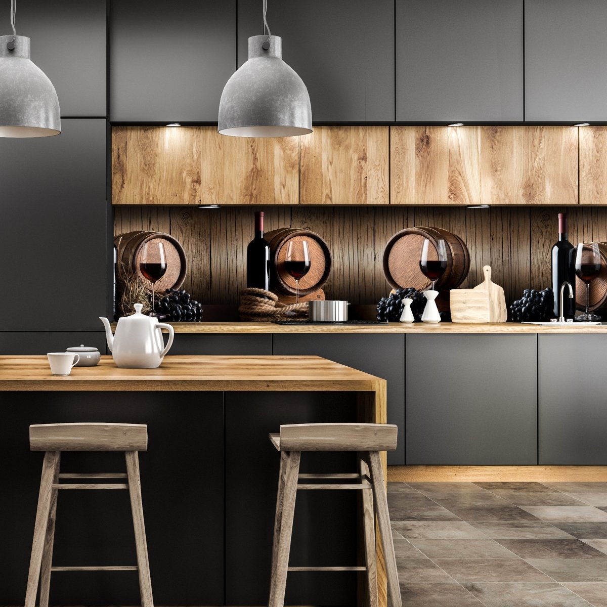 Küchenrückwand Wein Fass Dunkel Weintrauben Seil Holz M1160 entdecken - Bild 1