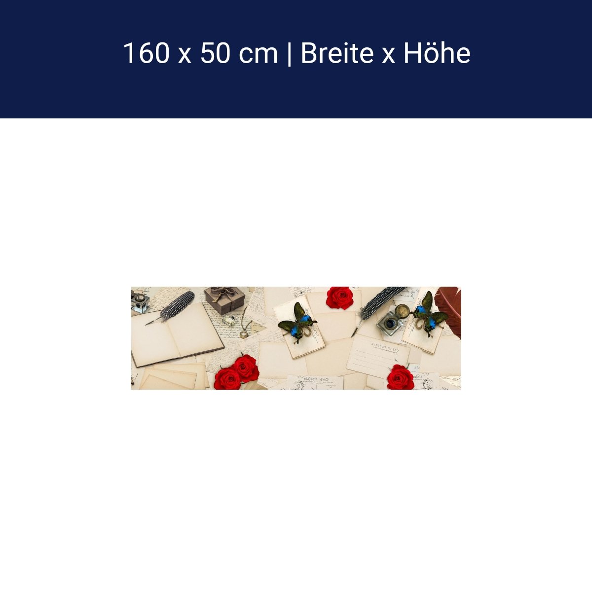 Küchenrückwand Rosen Briefe Postkarten Feder M1165