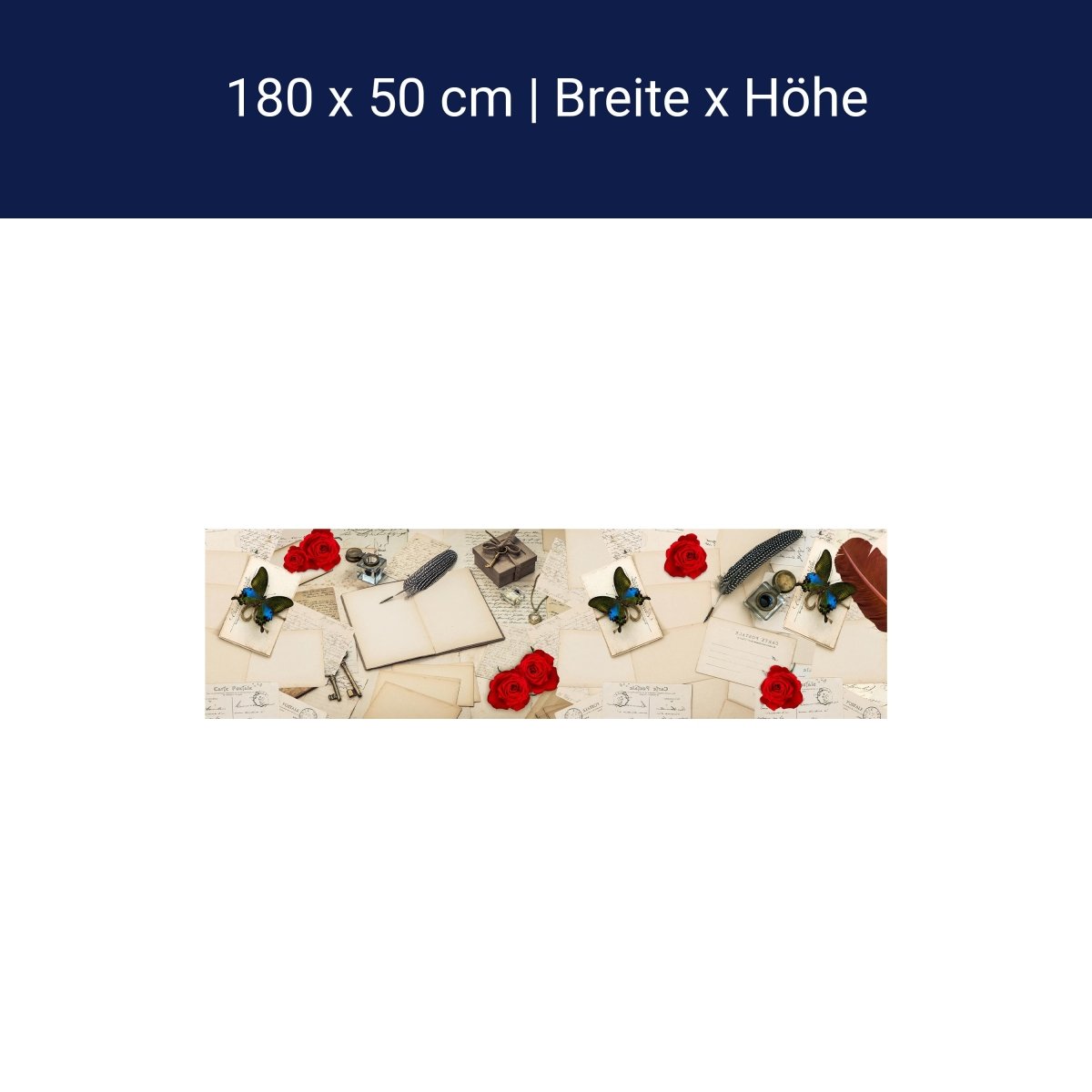 Küchenrückwand Rosen Briefe Postkarten Feder M1165