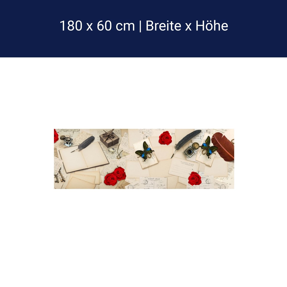 Küchenrückwand Rosen Briefe Postkarten Feder M1165