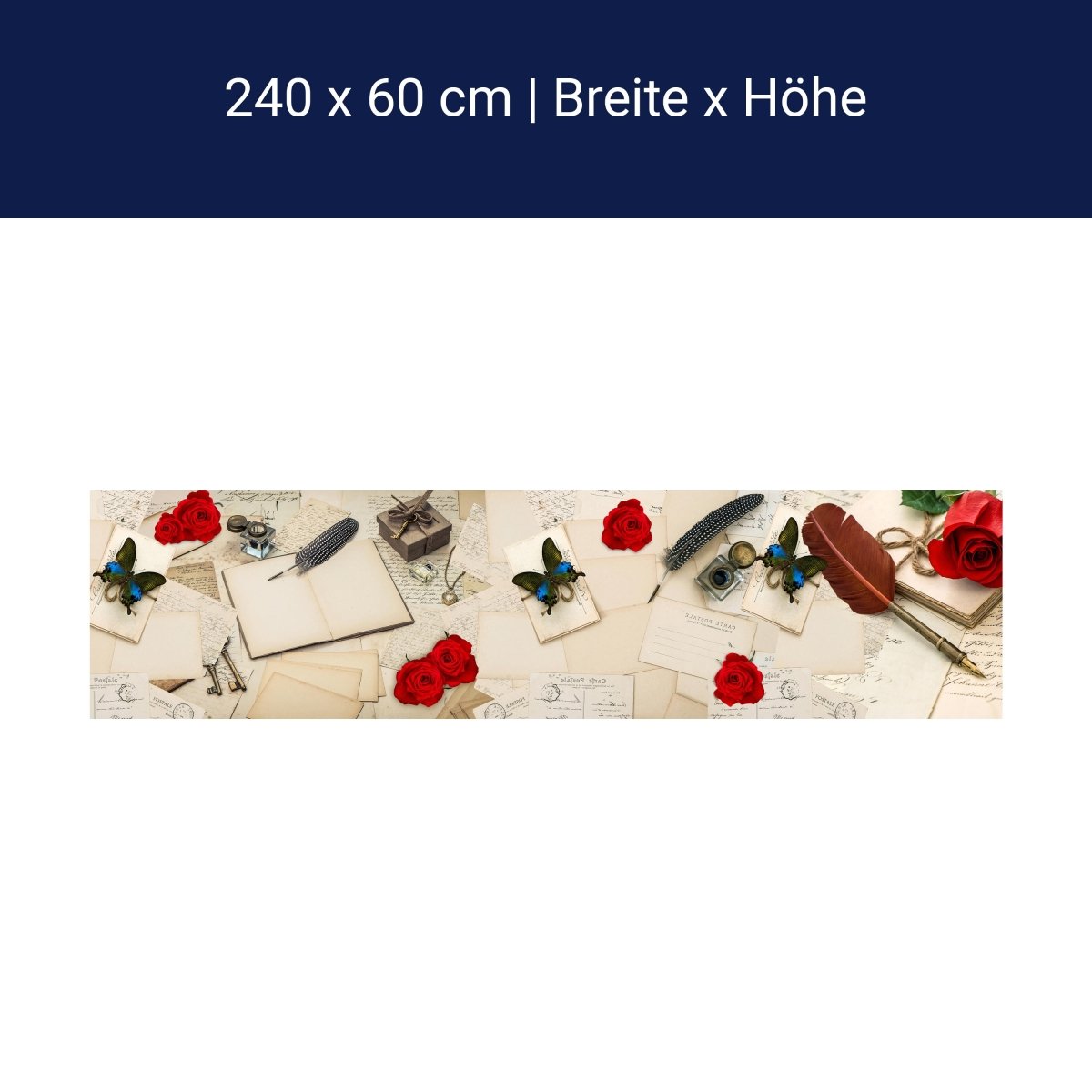 Küchenrückwand Rosen Briefe Postkarten Feder M1165