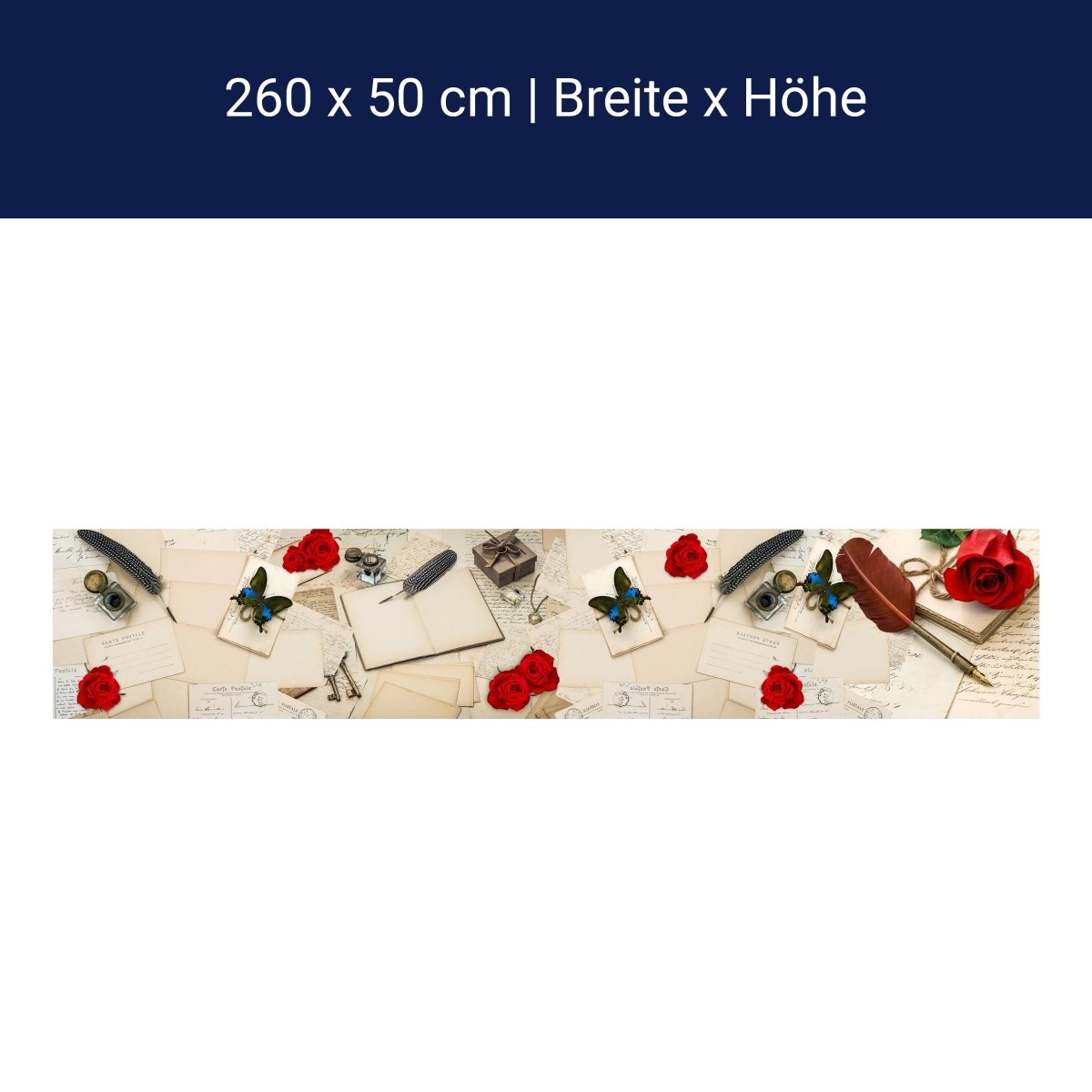 Küchenrückwand Rosen Briefe Postkarten Feder M1165