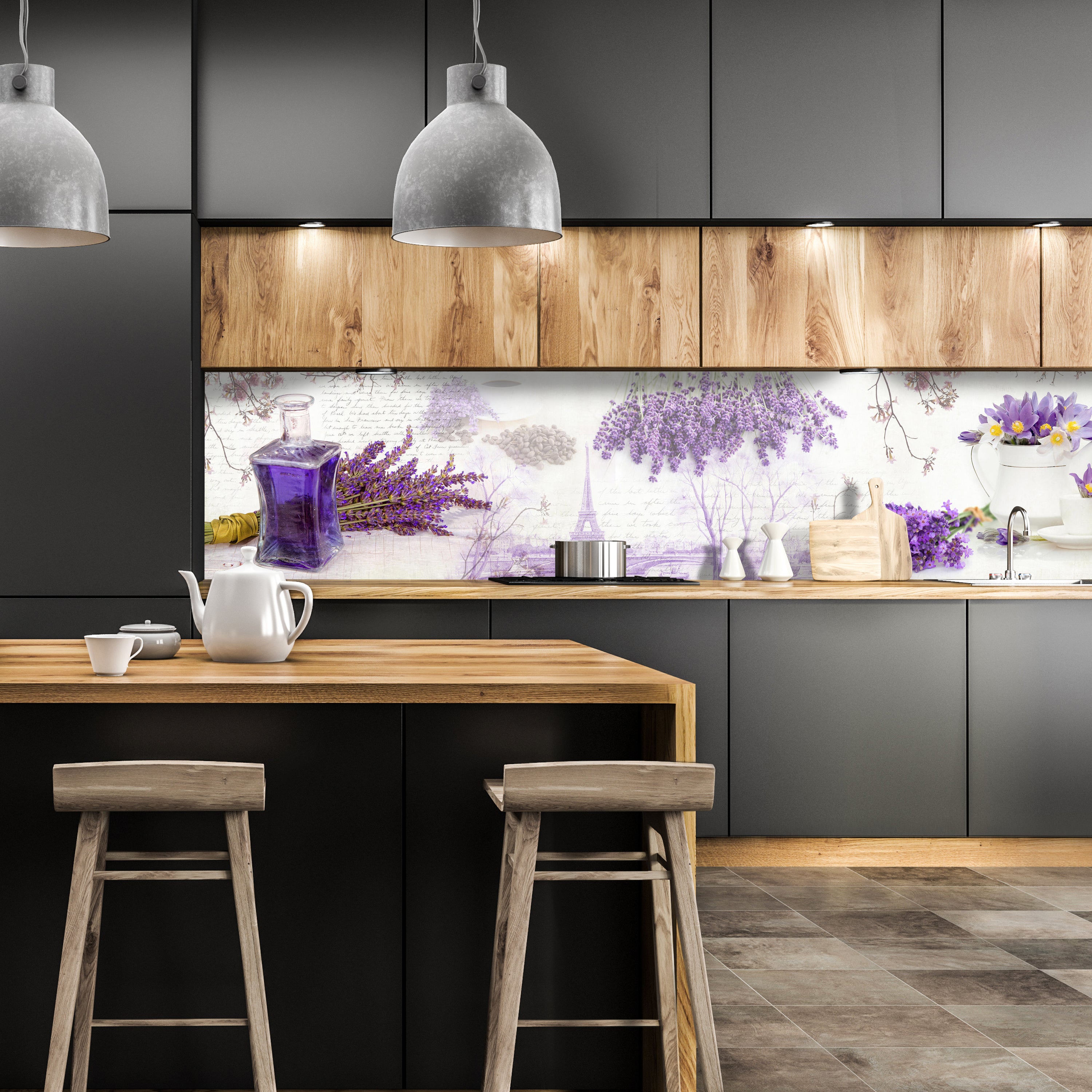 Küchenrückwand Flieder Lila Tasse Eifelturm Kaffee M1171 entdecken - Bild 1