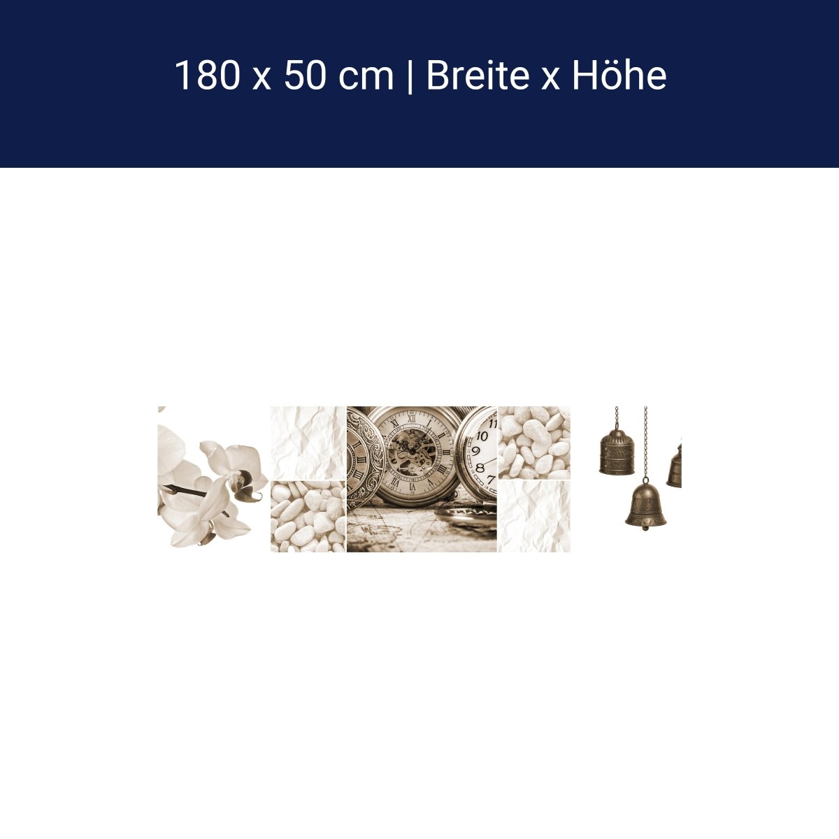 Küchenrückwand Uhren Glocken Steine Blüte Sepia Blumen M1175