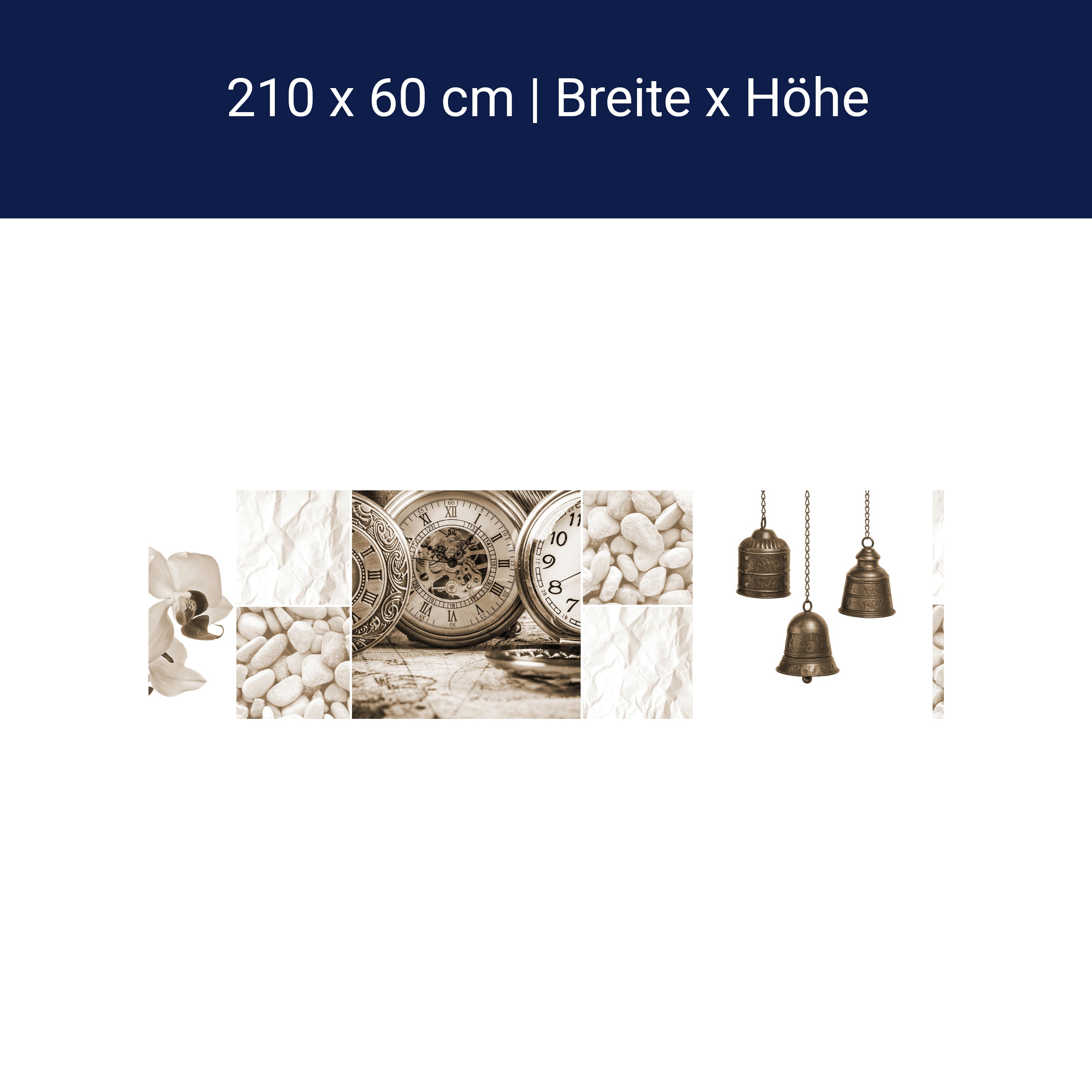 Küchenrückwand Uhren Glocken Steine Blüte Sepia Blumen M1175 Küchenrückwand Uhren Glocken Steine Blüte Sepia Blumen M1175