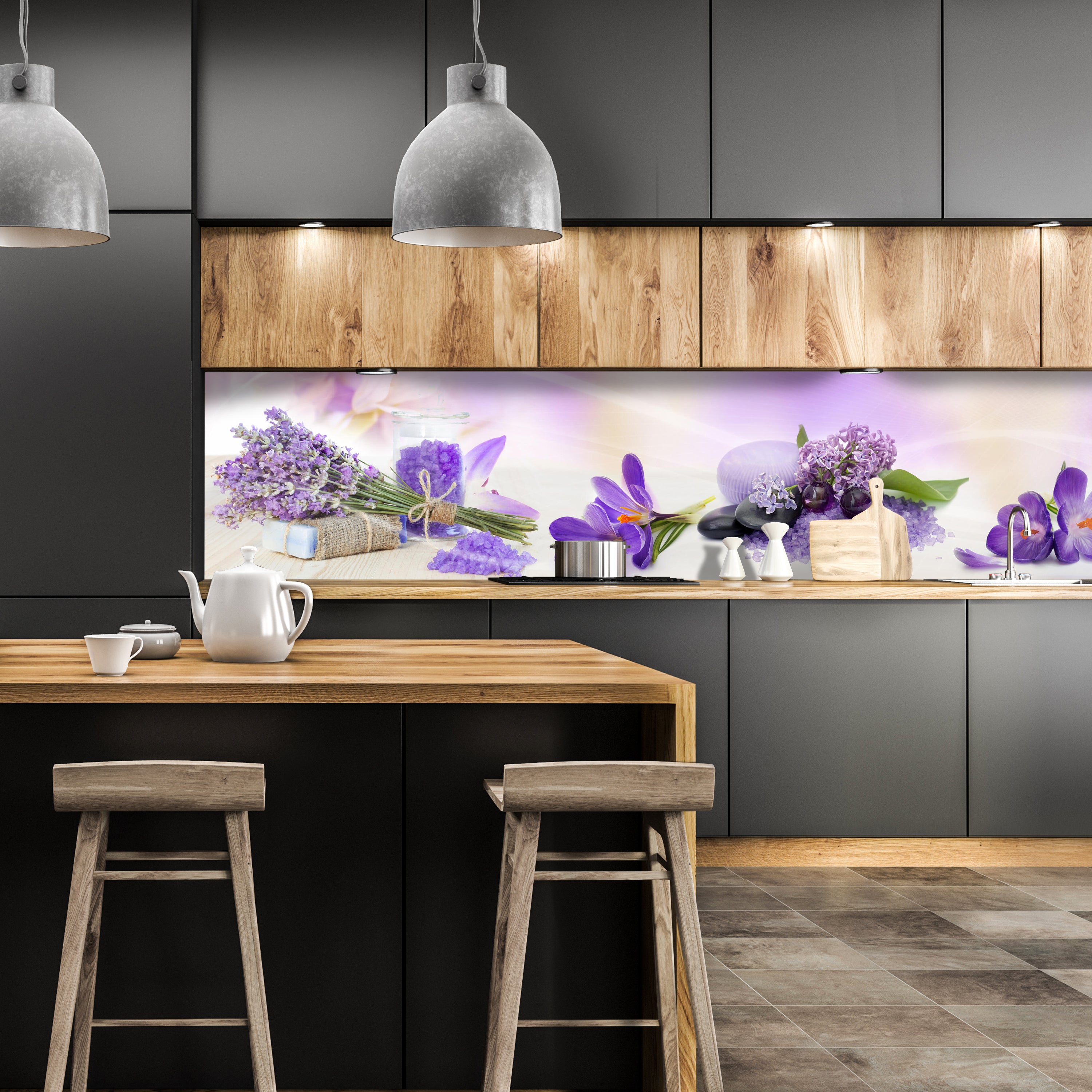 Küchenrückwand Lila Steine Glas Flieder Krokusse Flow M1177 entdecken - Bild 1 Küchenrückwand Lila Steine Glas Flieder Krokusse Flow M1177 entdecken - Bild 1