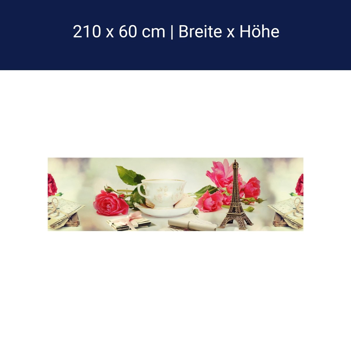 Küchenrückwand Eifelturm Rosen Briefe Schlüssel Tasse M1178