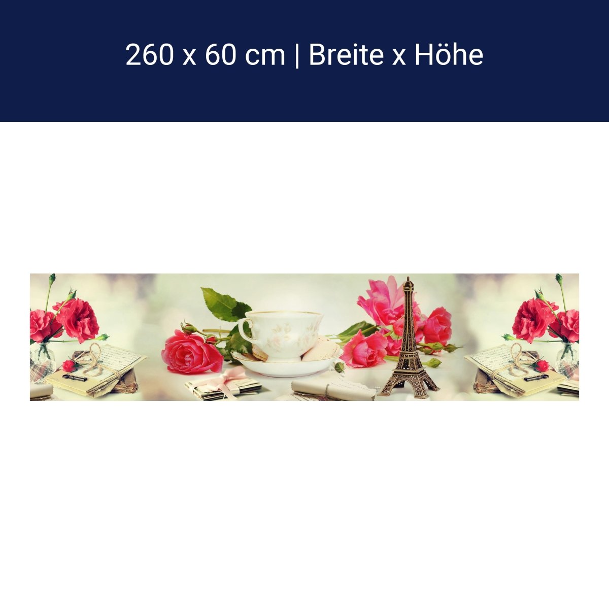 Küchenrückwand Eifelturm Rosen Briefe Schlüssel Tasse M1178