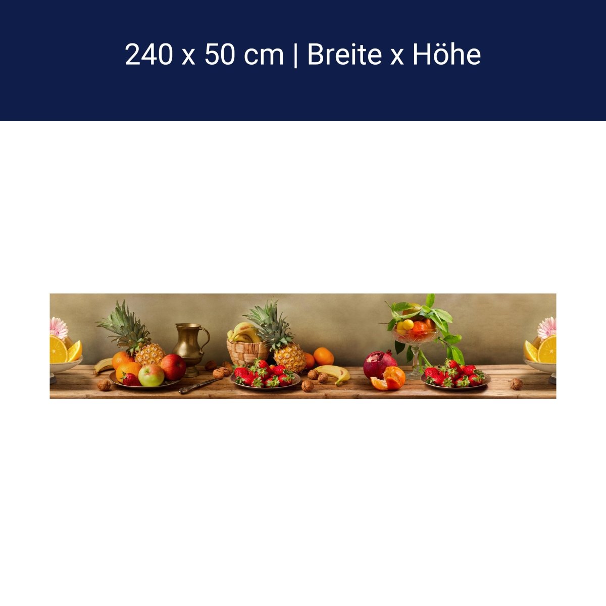 Küchenrückwand Obst Nüsse Erdbeeren Ananas Granatapfel M1180