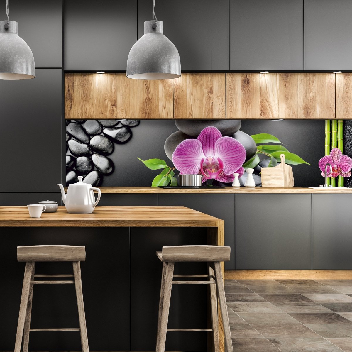 Küchenrückwand Bambus Steine Schwarz Orchidee Magenta M1185 entdecken - Bild 1